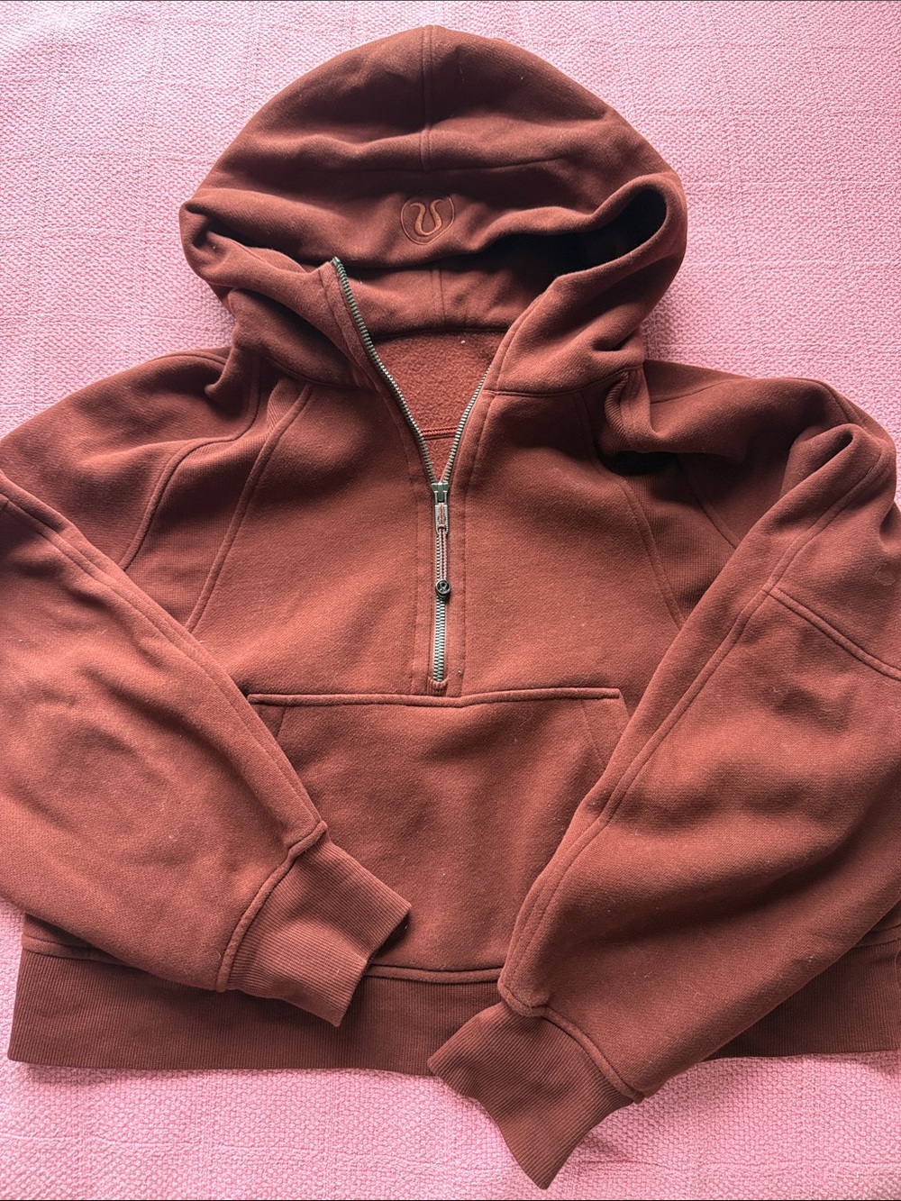 lululemon athletica burgundy half-zip scuba cropped hoodie